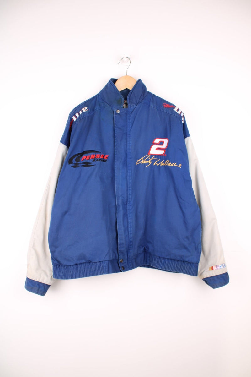 Vintage Rusty Wallace, Penske Racing, zip through NASCAR jacket in blue ...