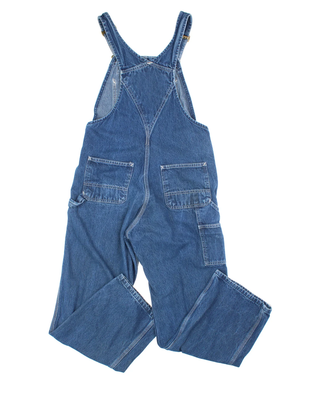 Carhartt Dungarees in blue colourway with multiple pockets, adjustable straps and the logo embroidered on the front.