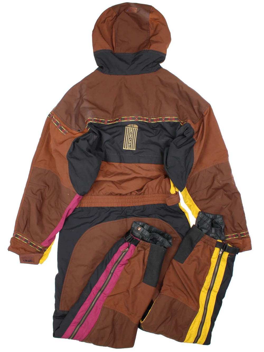 The North Face TNF Rage Series Ski Suit  in black/brown colourway with multiple pockets, some slight padding, elasticated waistband. Embroidered branding on the front and back.