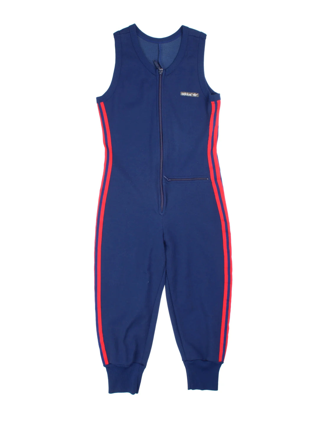 80's Adidas One Piece in blue colourway with zip fastening, contast stripes and the logo embroidered on the front.