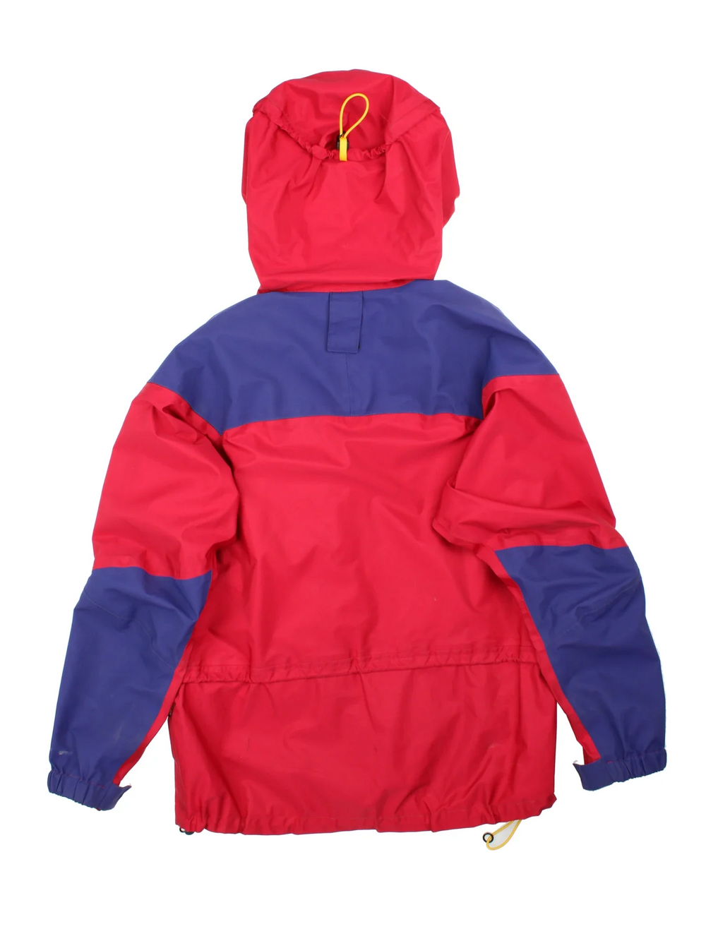 Vintage 90's Berghaus Mountain Trek Coat in a red/blue colourway, zips up and has multiple pockets, hooded, insulated with a Gore-tex lining, and has the logo embroidered on the front.