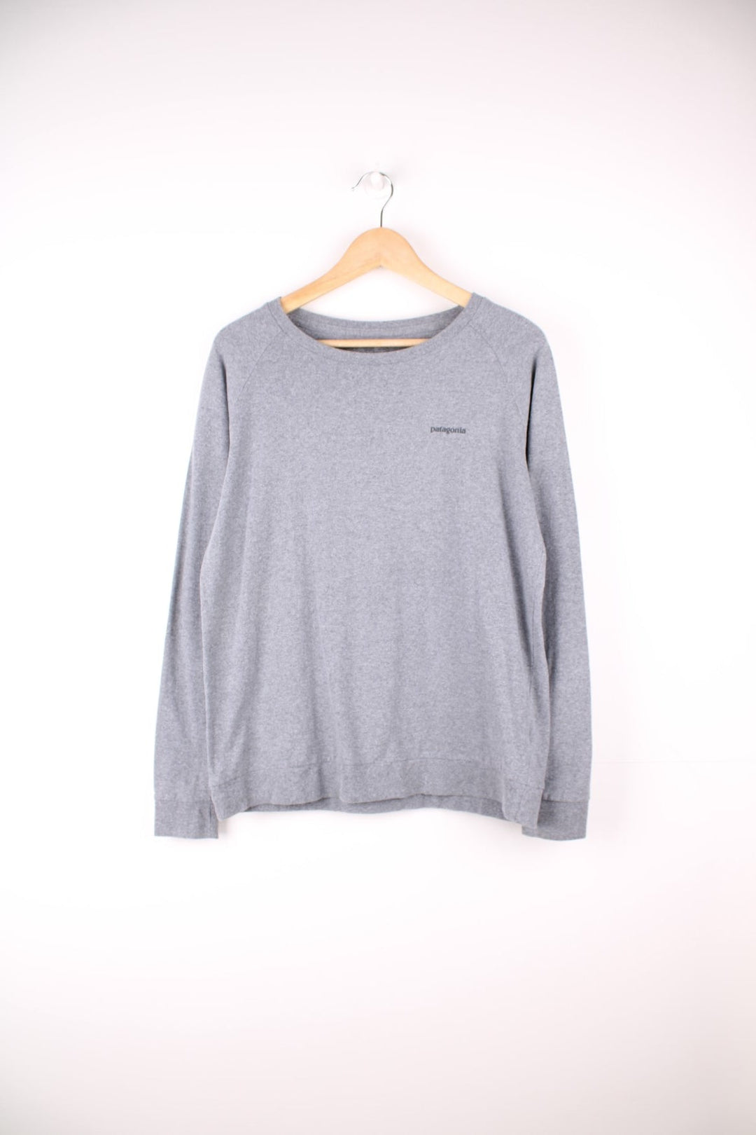 Patagonia long sleeved Responsibili-Tee top in grey with printed logo on the chest and back.