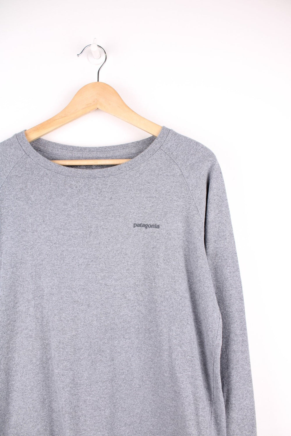Patagonia long sleeved Responsibili-Tee top in grey with printed logo on the chest and back.