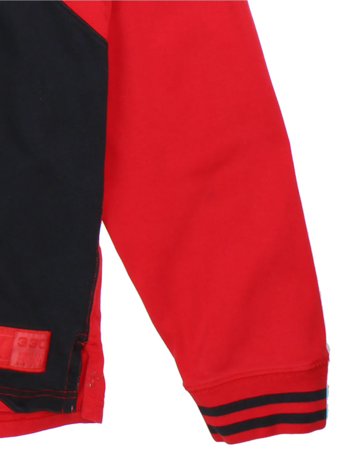 Nike LeBron James Vivat Rex Polo Rugby Shirt in a red and navy colourway, button up collar with the logo embroidered on the front and number 6 and the spell out on the back.