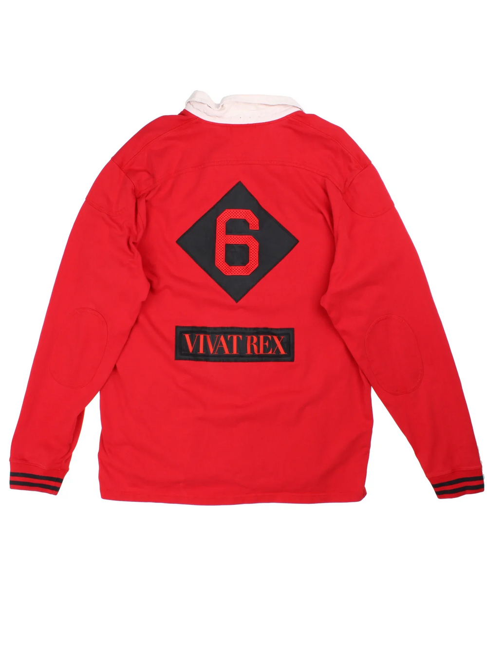 Nike LeBron James Vivat Rex Polo Rugby Shirt in a red and navy colourway, button up collar with the logo embroidered on the front and number 6 and the spell out on the back.