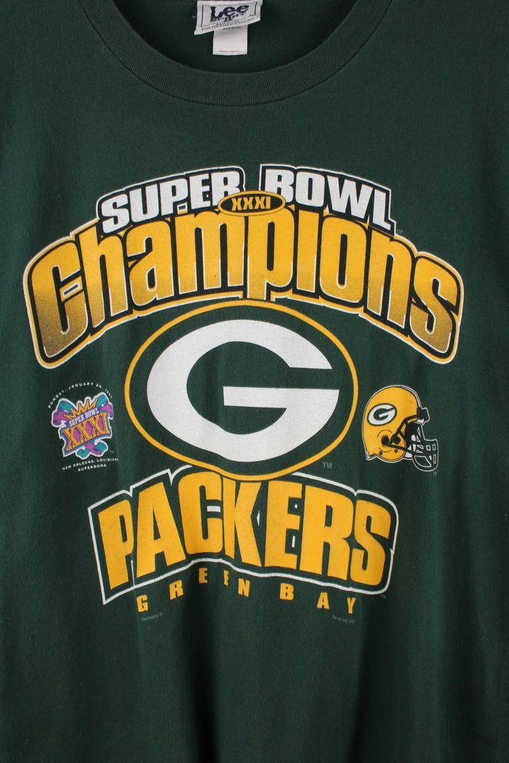 Lee Sport Green Bay Packers Super Bowl Champions 1996 t-shirt in dark green with front graphic in yellow and white.