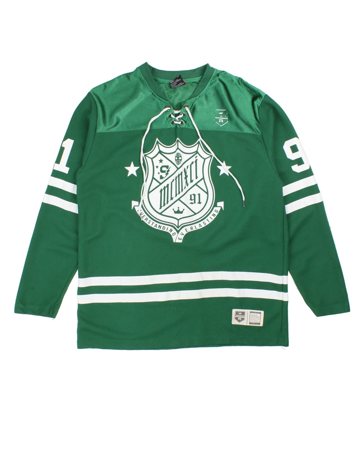 Vintage Southpole Hockey Jersey in green colourway, features lace up neckline, printed logos and badge on the front.