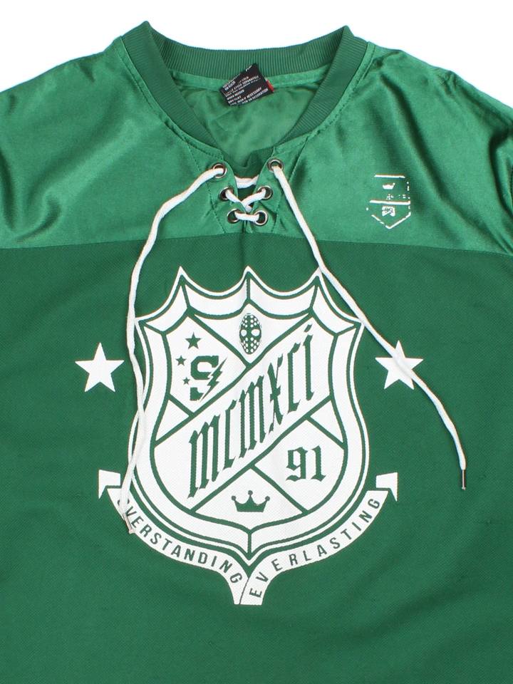 Vintage Southpole Hockey Jersey in green colourway, features lace up neckline, printed logos and badge on the front.
