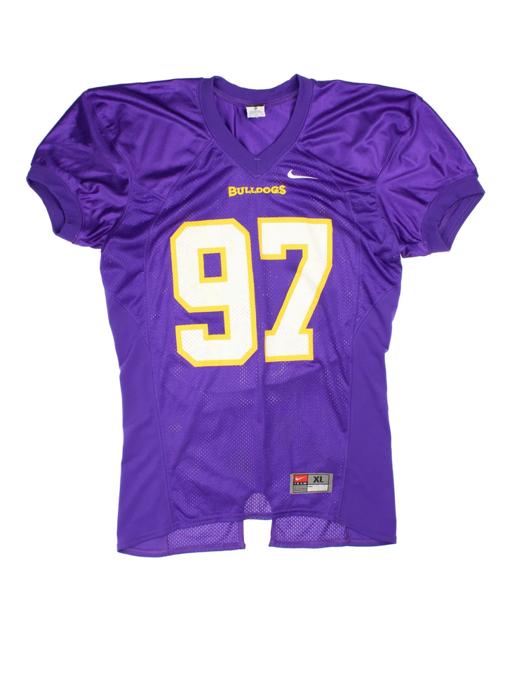 Baltimore Ravens Nike NHL Jersey in purple colourway. Features V neckline and printed/embroidered logos on the front and back.