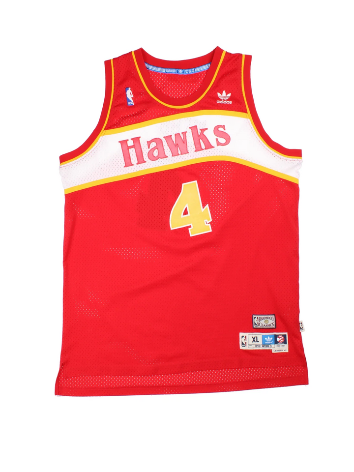 Atlanta Hawks Adidas NBA Jersey in the red team colourway. Features round neckline and embroidered logos on the front and Webb number 4 on the back.