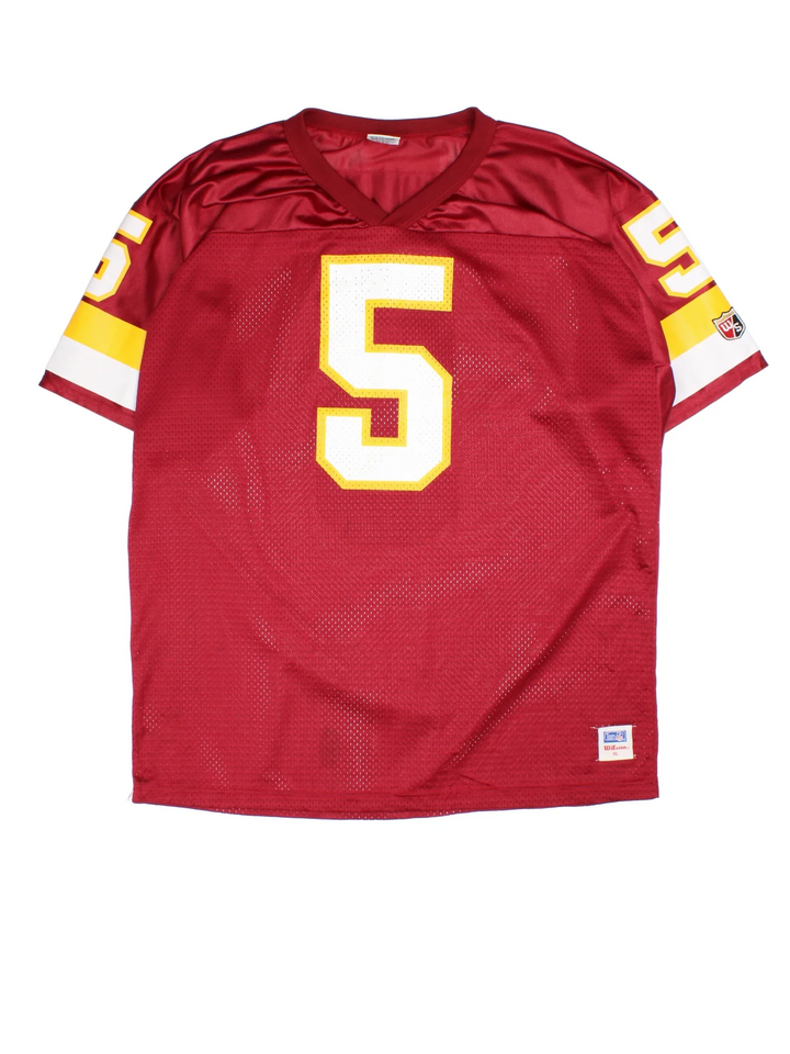 Vintage Wilson Washington Redskins NFL Jersey in the red kit colourway, features printed logo and Shuler number 5 on the back.