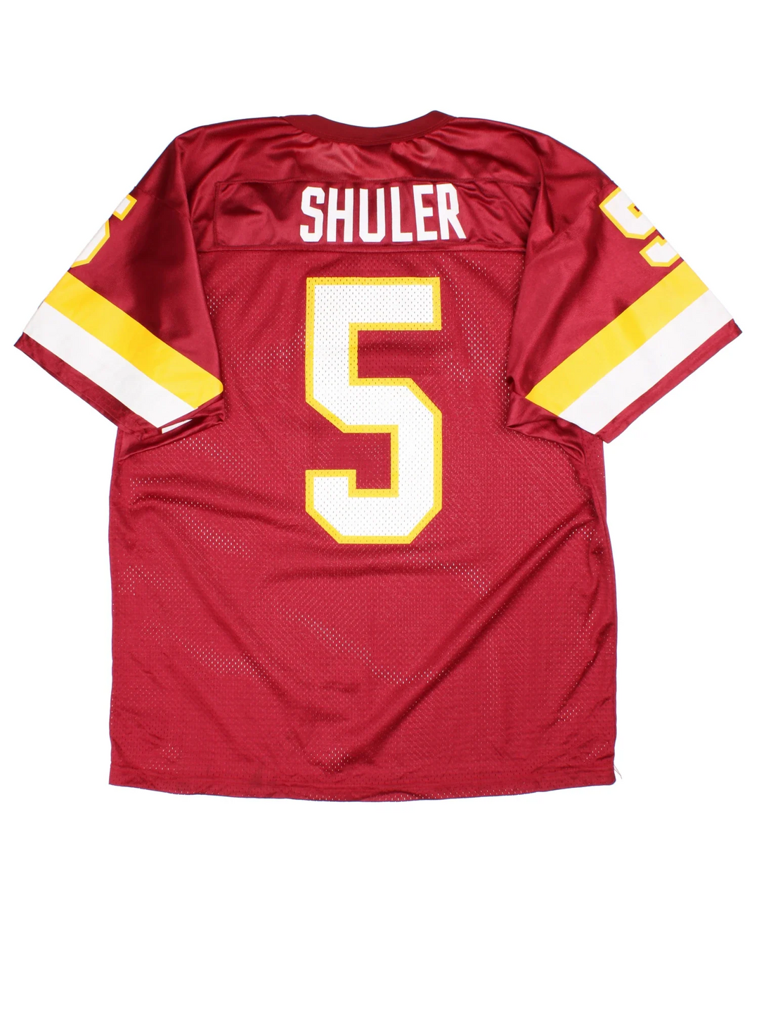 Vintage Wilson Washington Redskins NFL Jersey in the red kit colourway, features printed logo and Shuler number 5 on the back.