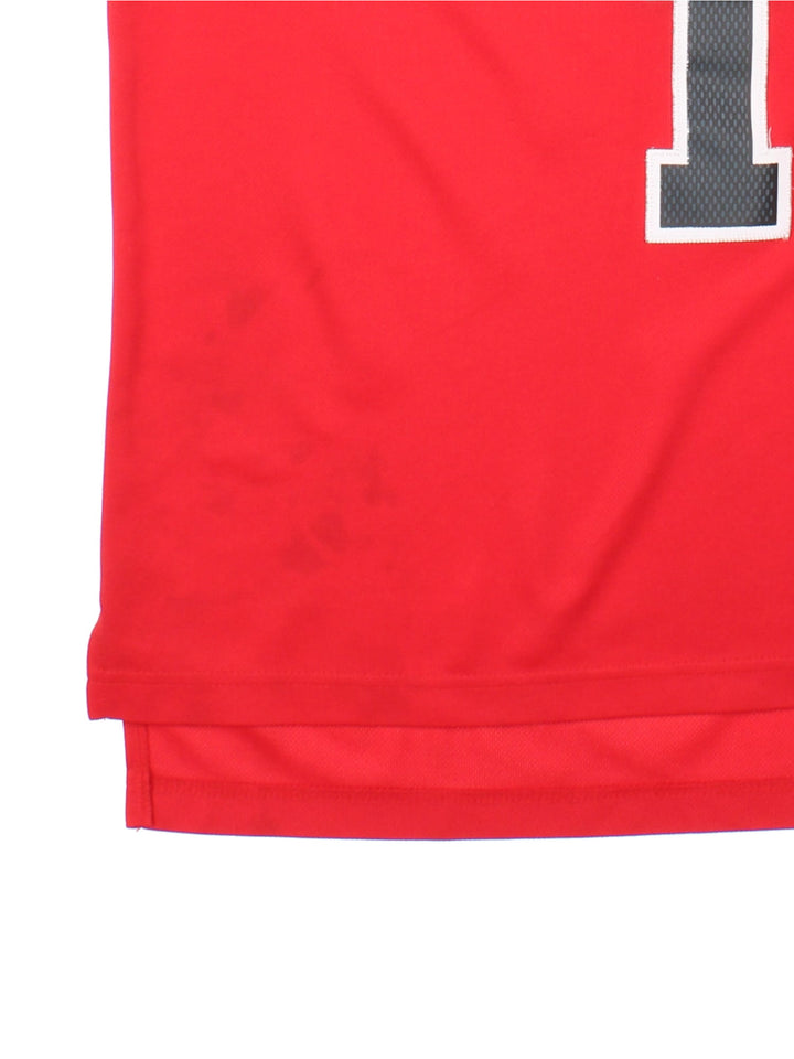 Chicago Bulls Adidas NBA Jersey in red colourway, features embroidered logos and badge on front and back.