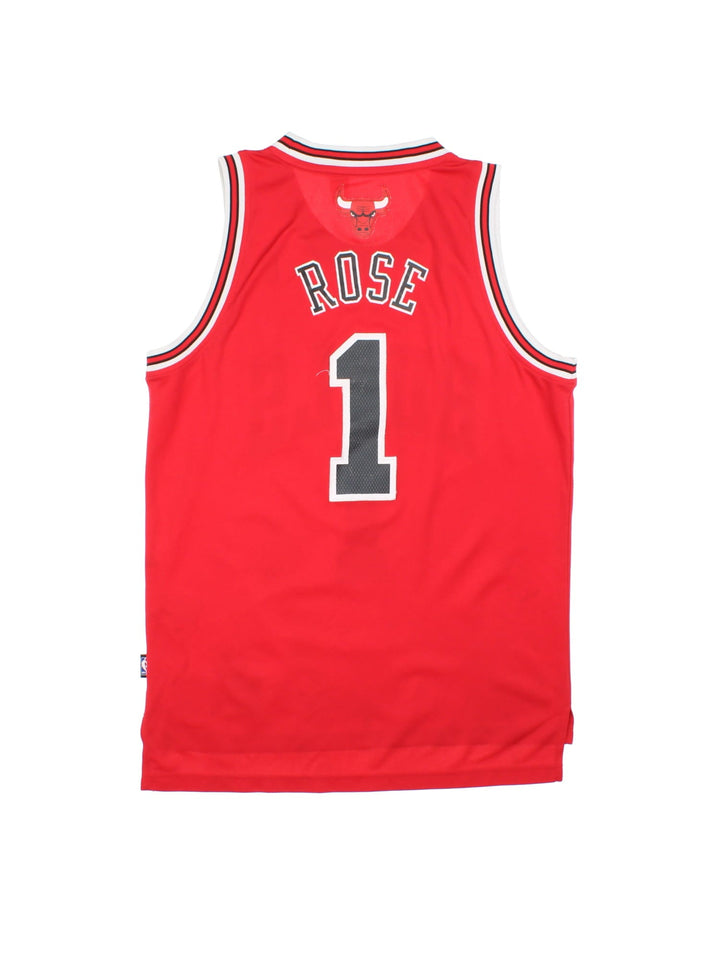 Chicago Bulls Adidas NBA Jersey in red colourway, features embroidered logos and badge on front and back.