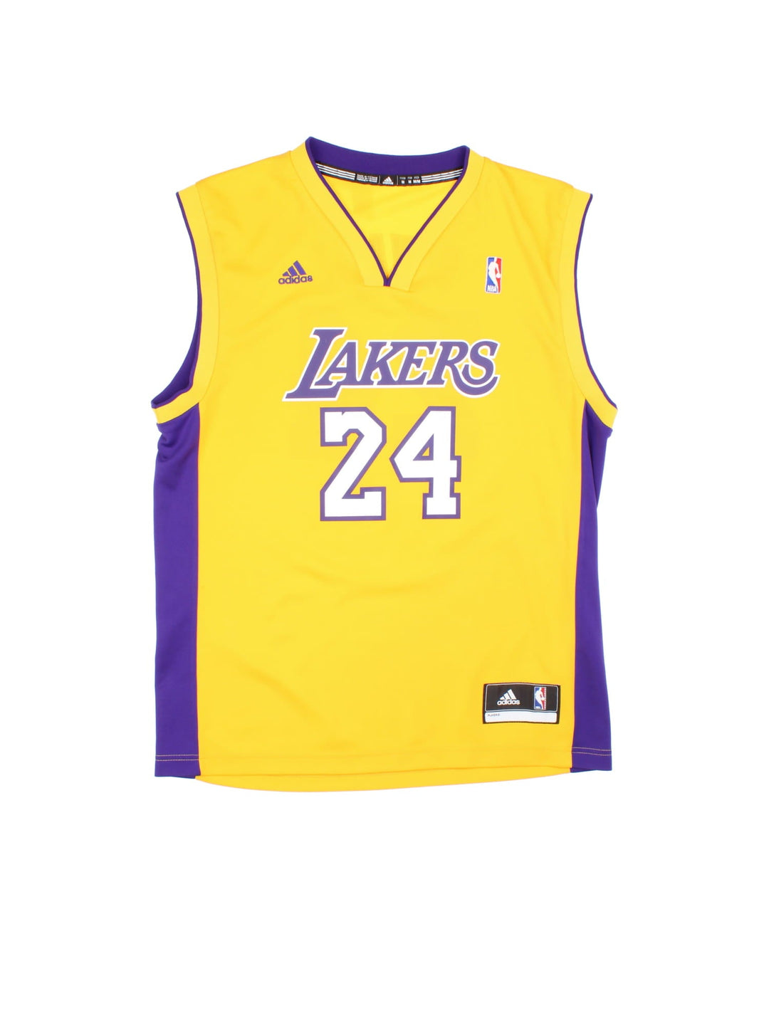 Kobe Bryant Los Angeles Lakers Adidas NBA Jersey in yellow colourway, features embroidered logos and badge on front and back.