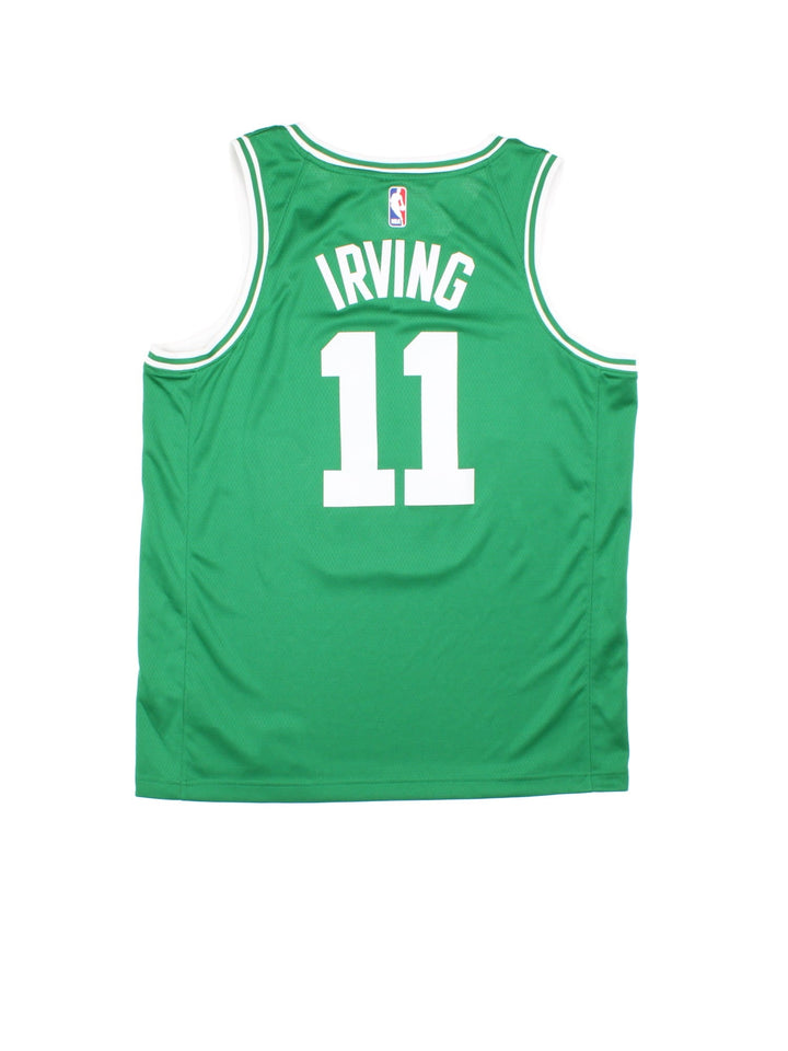 Kyrie Irving Boston Celtics Nike NBA Jersey in green colourway, features embroidered logos and badge on front and back.