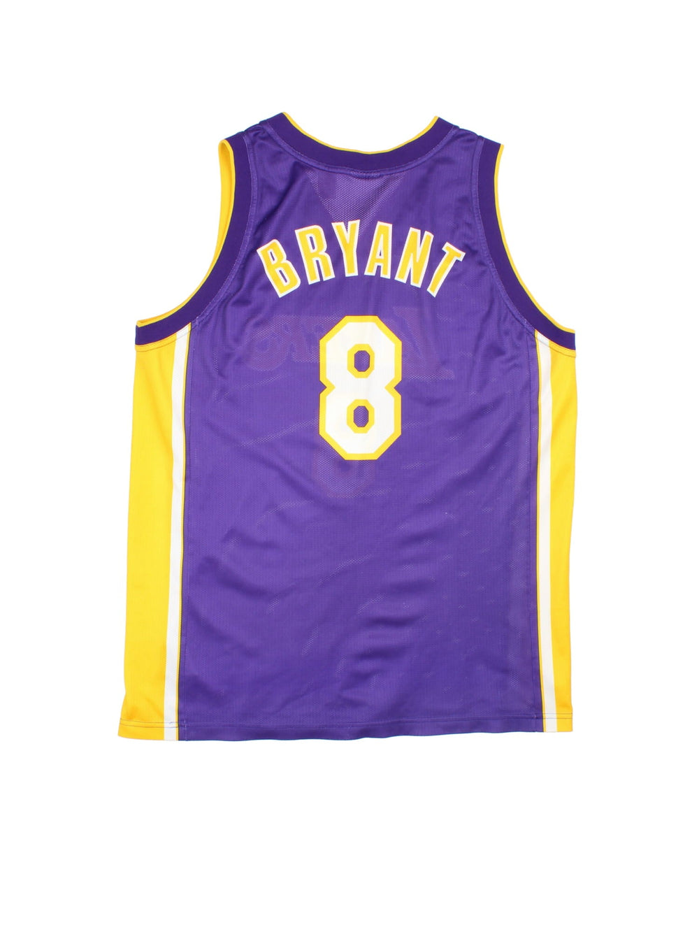 90's Kobe Bryant Los Angeles Lakers Champion NBA Jersey in purple colourway, features embroidered logos and badge on front and back.