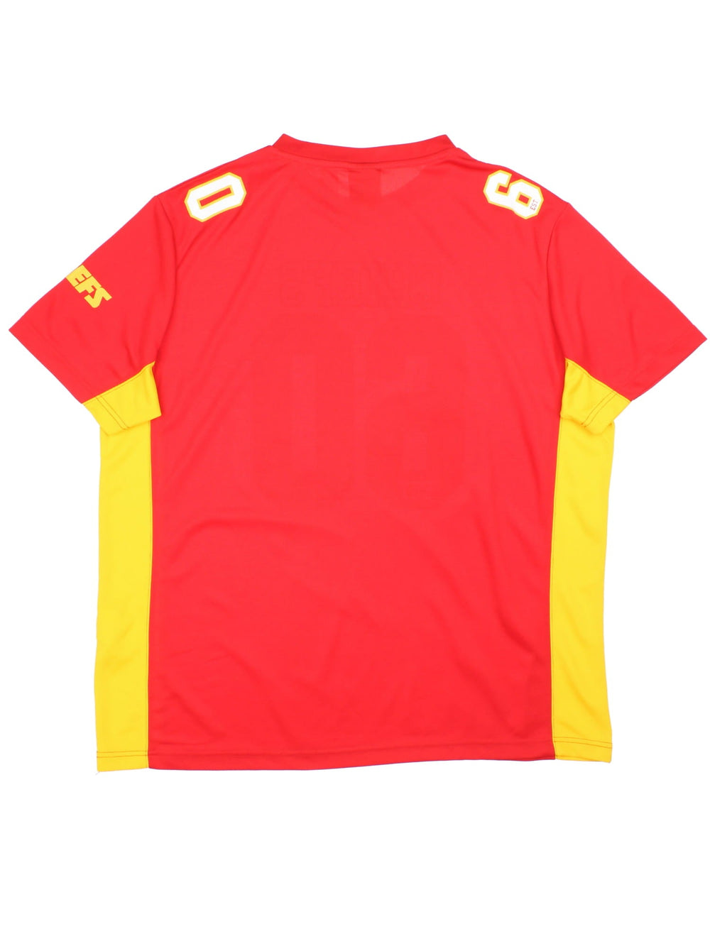 Kansas City Chiefs NFL Jersey in red colourway, features printed logos on front and sleeve.