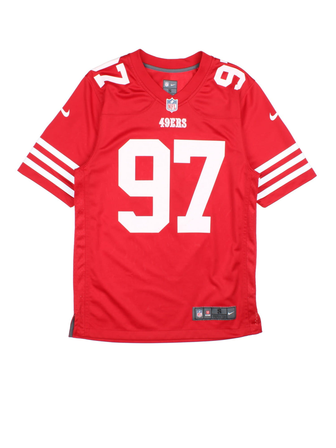 San Francisco 49ers Bosa NFL Jersey in red colourway, features printed logos on front and back.