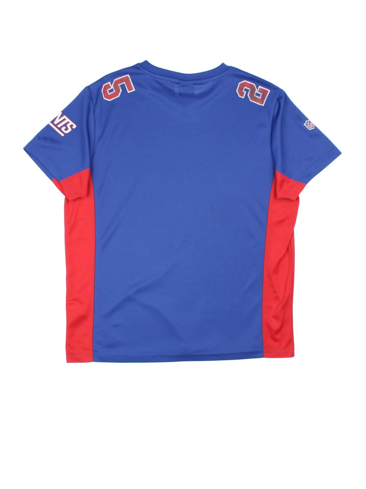 New York Giants NFL Jersey in blue colourway, features printed logos on front and sleeve.