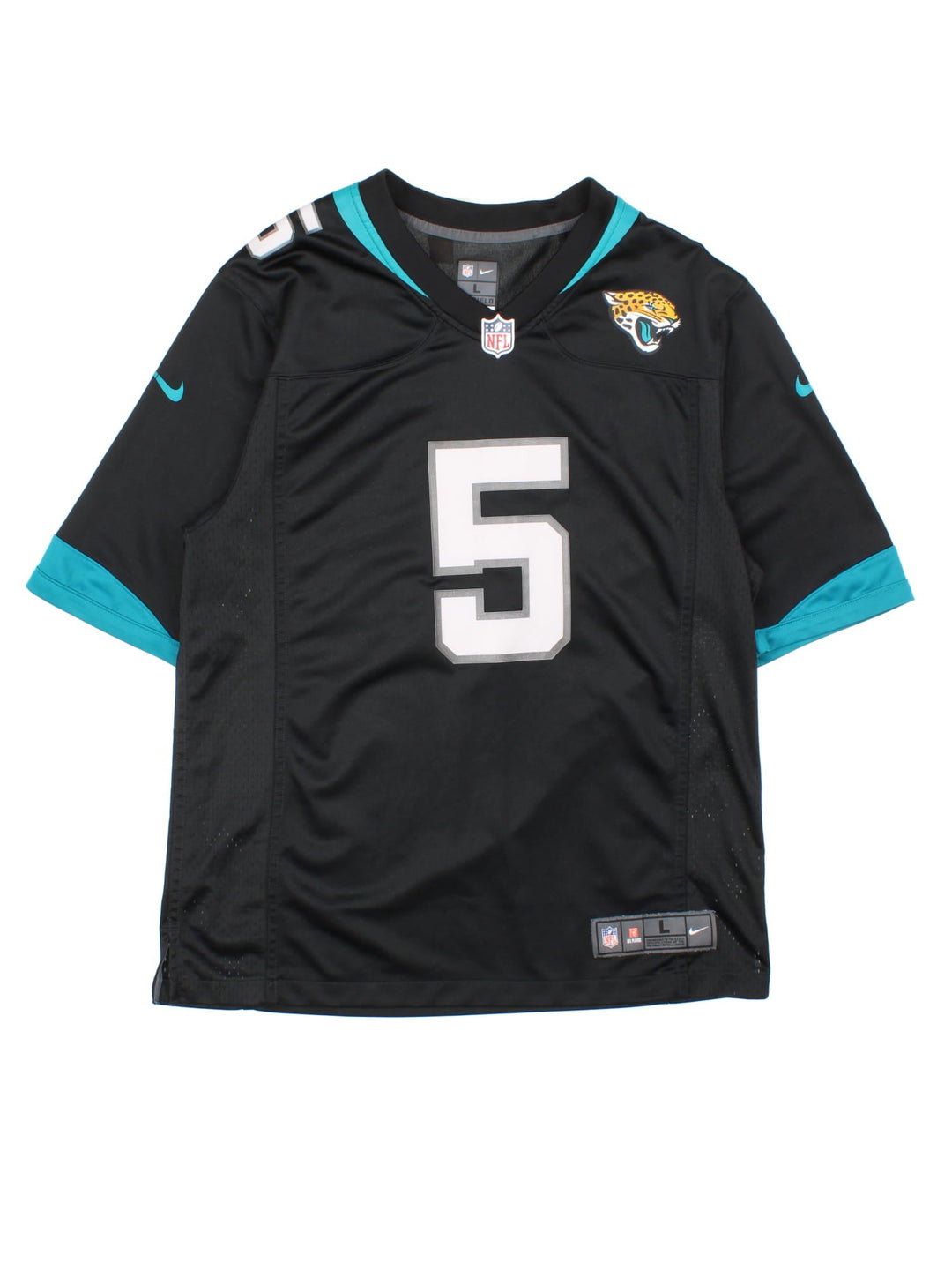 Jacksonville Jaguars Bortles Nike Jersey in black colourway, features printed logos on front and back.