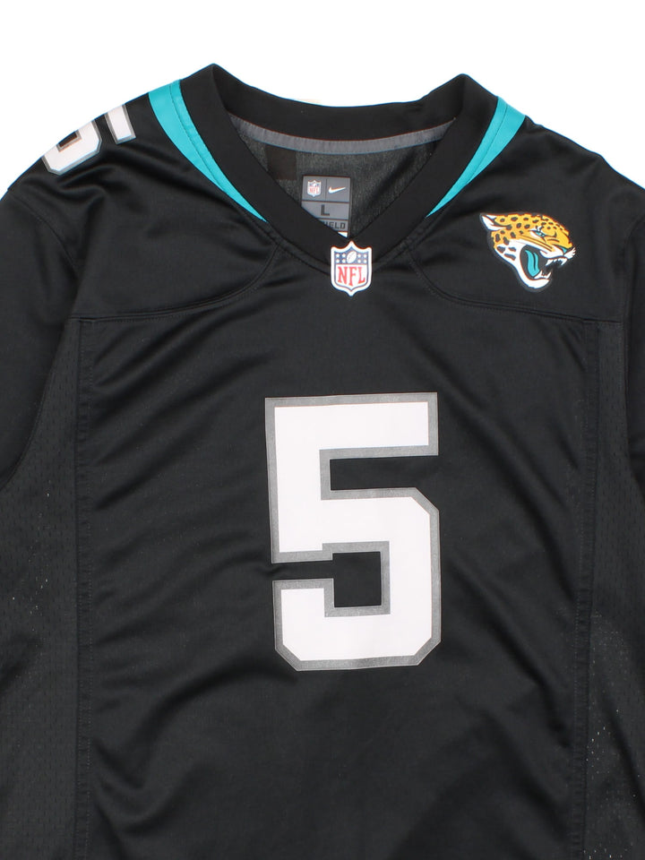 Jacksonville Jaguars Bortles Nike Jersey in black colourway, features printed logos on front and back.