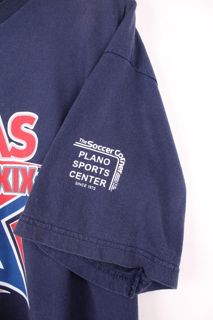 Fila FC Dallas soccer t-shirt in navy blue with front star logo graphic, spellout reading 'Dallas Cup XIX', and Fila Sport logos on the front, back and sleeve.