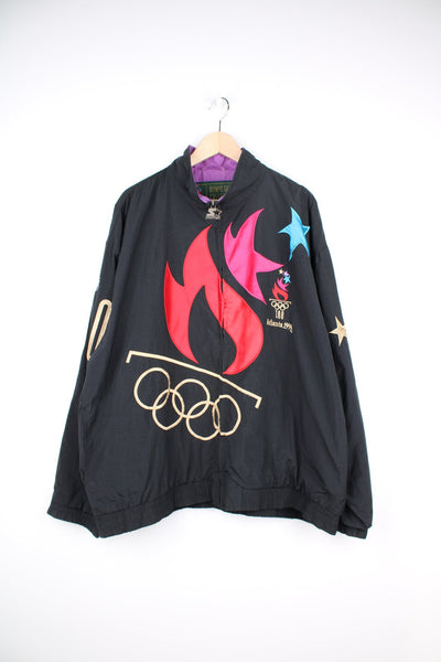 Vintage 1996 Atlanta Olympics themed track jacket with full zip and embroidered details all over