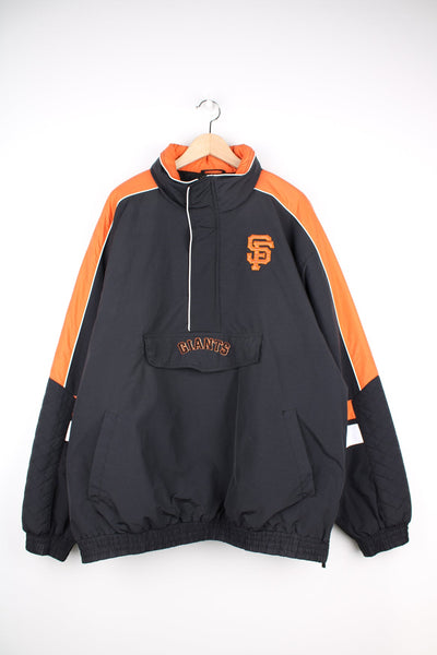 San Francisco Giants 1/4 zip insulated pullover jacket in black and orange, features embroidered badges and logos