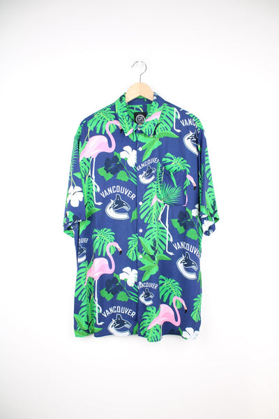 Vintage Vancouver Canucks button up cotton shirt with all over print 