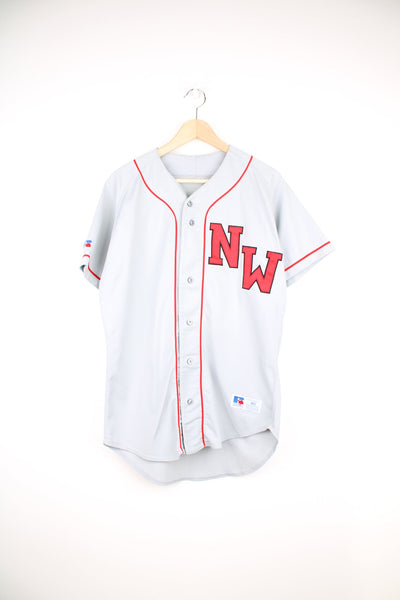 Vintage Russell Athletic grey baseball jersey with 'NW' embroidered logo on the chest and #1 on the back