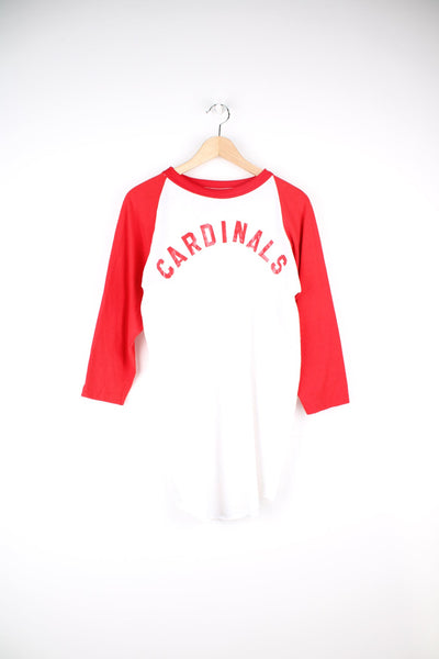 Vintage 70s red and white "Cardinals Branchini" single stitch baseball top. 