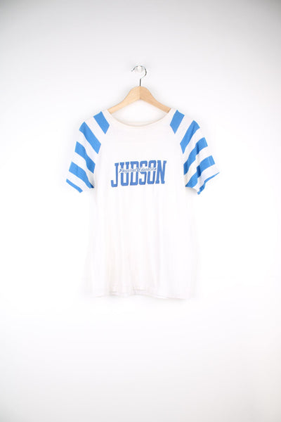 Vintage 70's Judson Physical Education T-Shirt in white and blue.