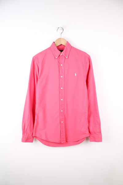 Ralph Lauren salmon pink / coral button up, slim fit cotton shirt with signature embroidered logo on the chest