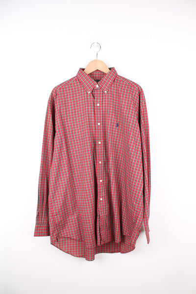 Ralph Lauren red plaid shirt, made from 100% cotton features signature embroidered logo on the chest