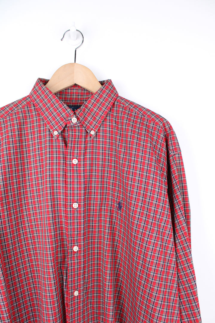 Ralph Lauren red plaid shirt, made from 100% cotton features signature embroidered logo on the chest