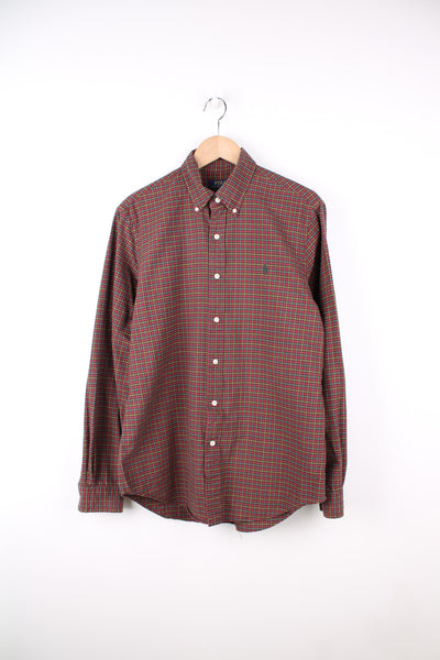 Ralph Lauren red small plaid shirt cotton features signature embroidered logo on the chest