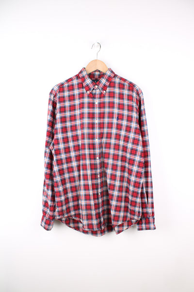 Ralph Lauren red plaid button up cotton shirt features signature embroidered logo on the chest