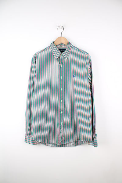Ralph Lauren green and red striped button up shirt with signature embroidered logo on the chest