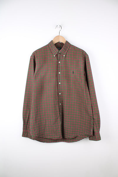 Ralph Lauren green and red small plaid button up shirt with signature embroidered logo on the chest