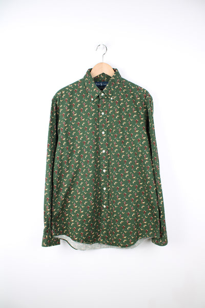 Ralph Lauren green all over hunter print button up cotton shirt with chest pocket