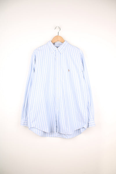 Ralph Lauren blue with white stripes button up cotton shirt with signature embroidered logo on the chest