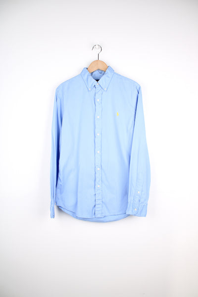 Ralph Lauren sky blue slim fit button up cotton shirt with signature embroidered logo on the chest