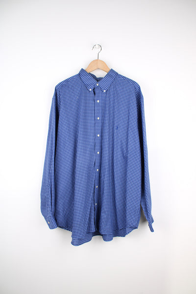 Ralph Lauren blue gingham button up cotton shirt with signature embroidered logo on the chest