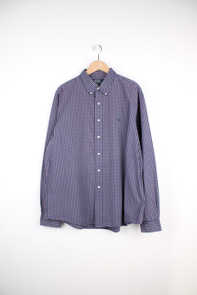 Ralph Lauren purple gingham button up cotton shirt with signature embroidered logo on the chest