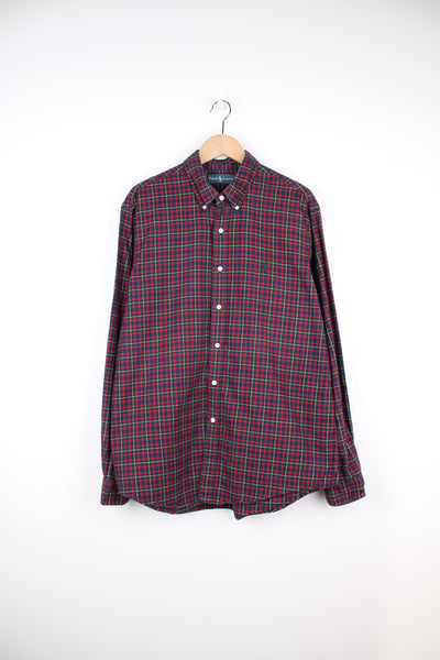 Ralph Lauren red, blue and green plaid button up cotton shirt features signature embroidered logo on the chest 