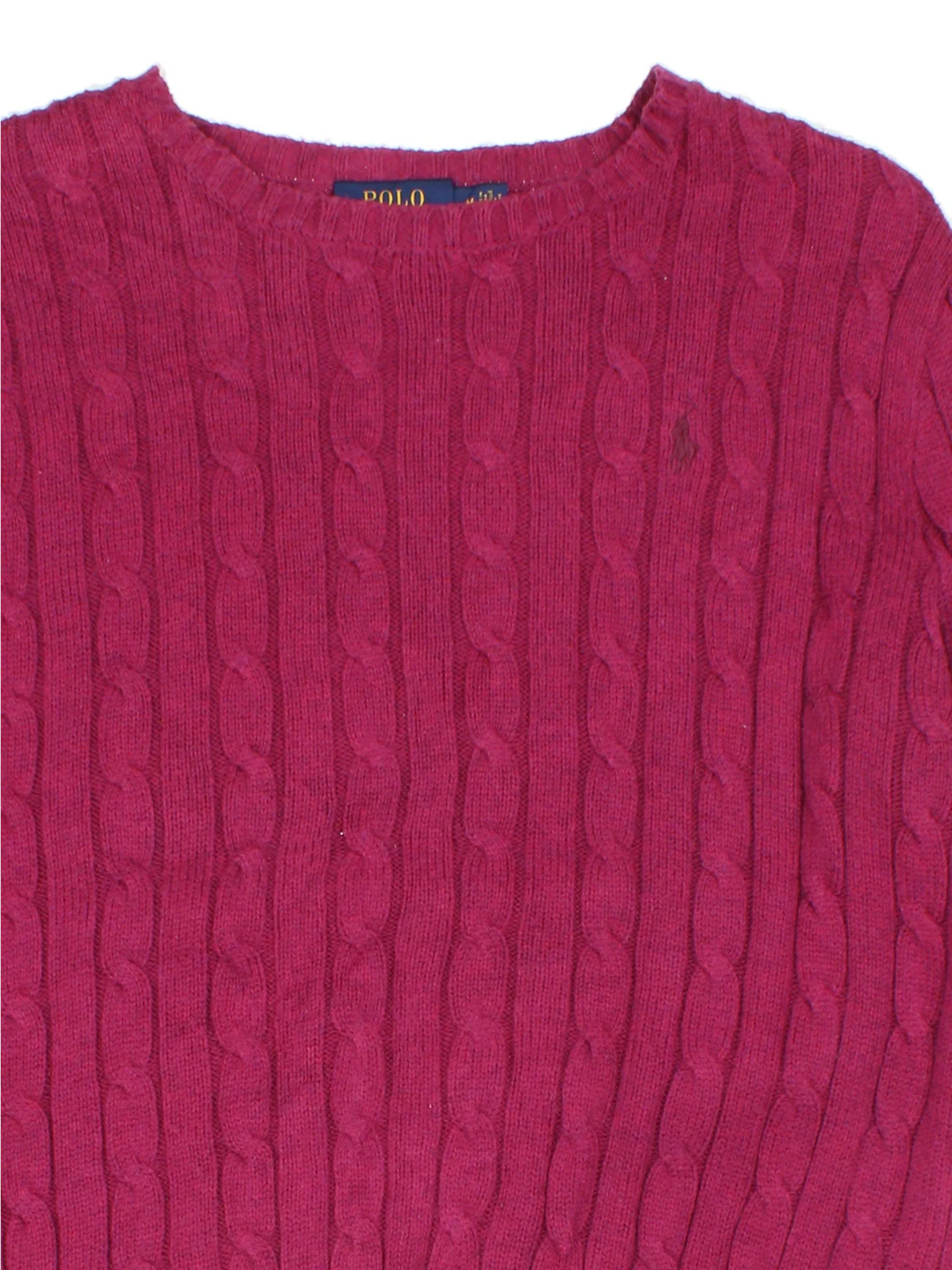 Ralph Lauren Cable Knit Jumper in a purple colourway with embroidered logo on the front.