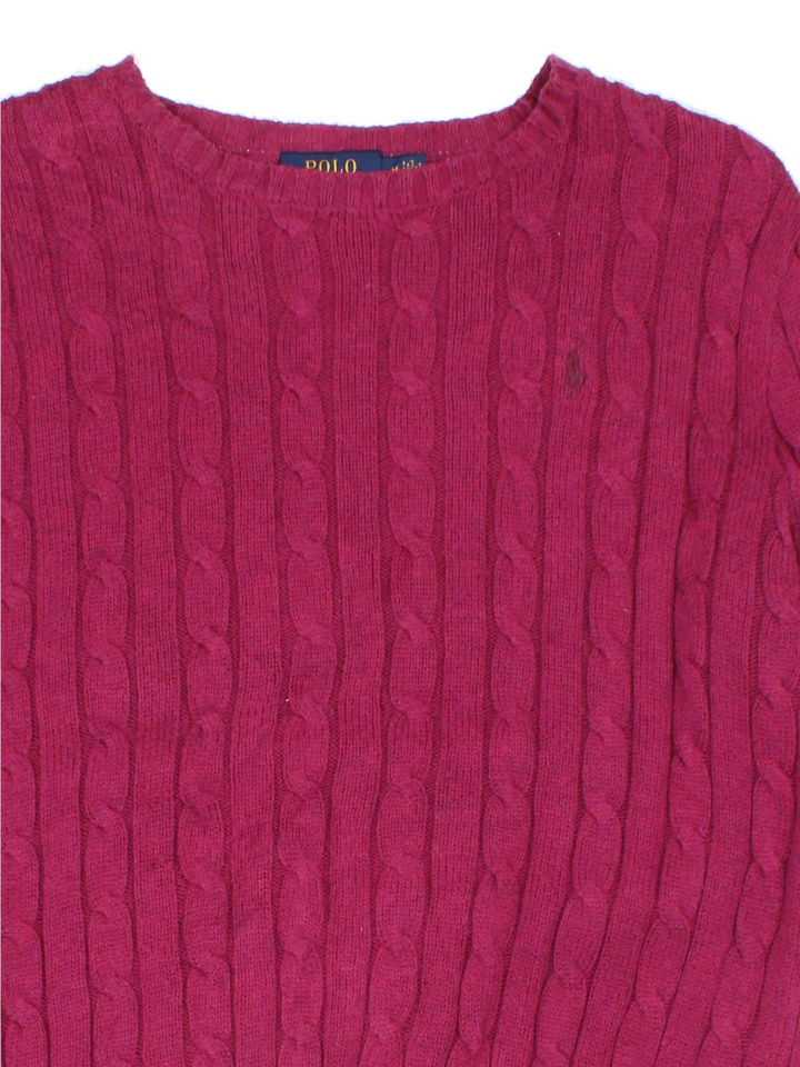 Ralph Lauren Cable Knit Jumper in a purple colourway with embroidered logo on the front.