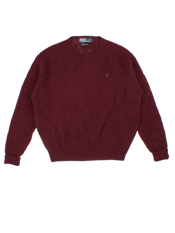 Ralph Lauren Woollen Cable Knit Jumper in a purple colourway with embroidered logo on the front.