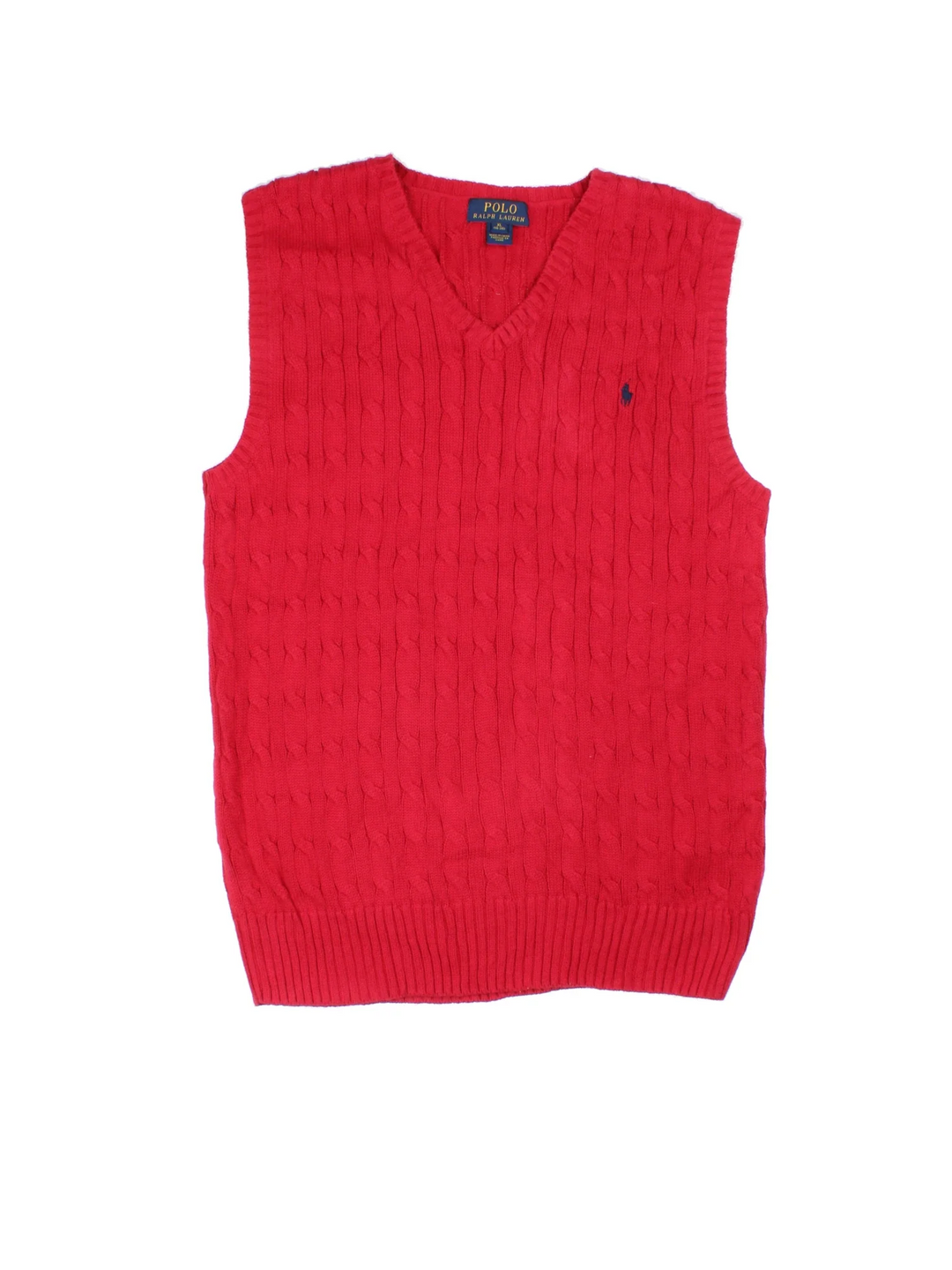 Ralph Lauren Sweater Vest in a red colourway with a V neck collar and embroidered logo on the front.